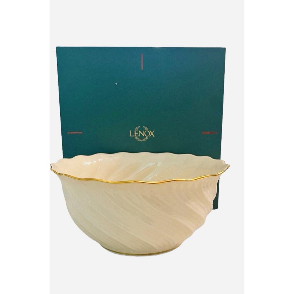 VTG LENOX Bone China Richmond Collection Bowl 24K Gold Trim Swirl Design 8.5”x4